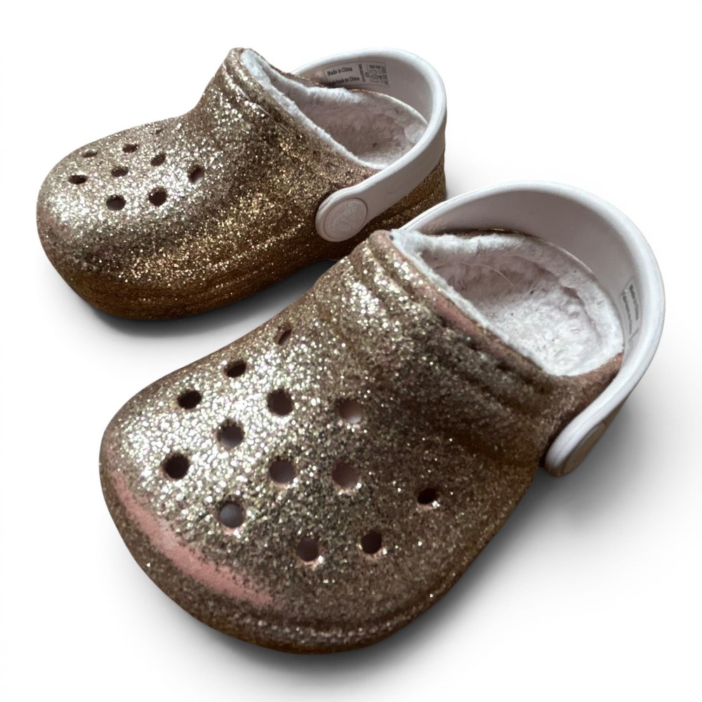 Crocs Girl's Sparkle Glitter Gold Pink Size C5 Baby Toddler